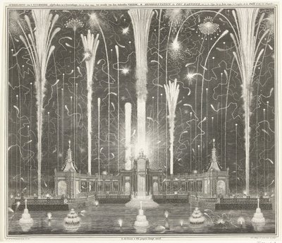 Vuurwerk te Den Haag voor de Vrede van Aken, 1749 door Jan Caspar Philips