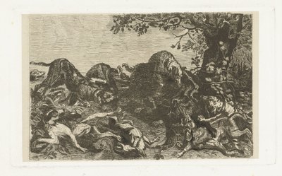 Hondenjacht op een everzwijn door Jan Cassiers