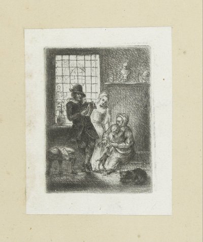 Interieur met een gezin door Jan Chalon