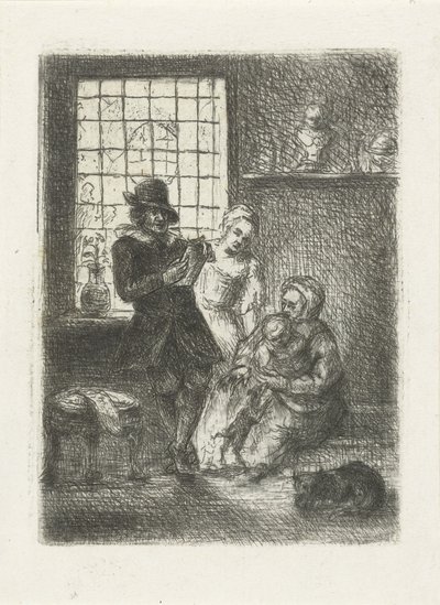 Interieur met een gezin door Jan Chalon