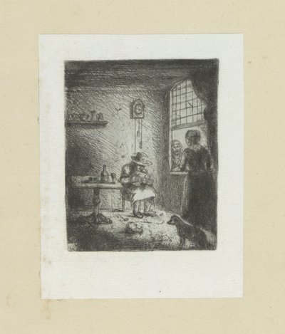 Interieur met lezende man door Jan Chalon