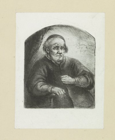 Oude man in een leunstoel door Jan Chalon