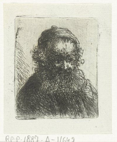 Oude man met baard en muts door Jan Chalon