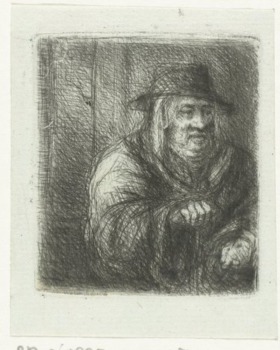 Oude man met mantel en hoed door Jan Chalon