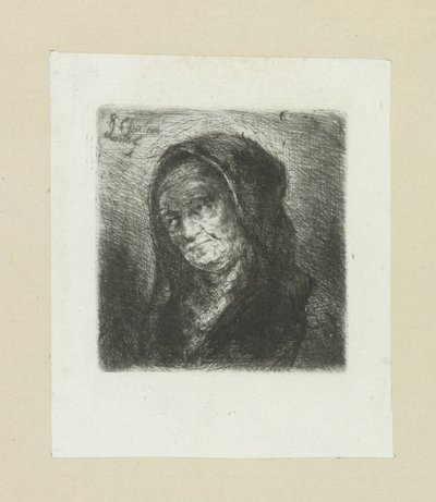 Oude vrouw met zwarte sluier door Jan Chalon