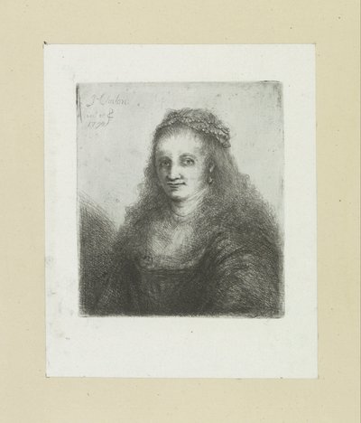 Vrouw met een parelsnoer in het haar door Jan Chalon