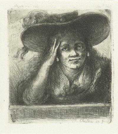 Vrouw met grote ronde hoed door Jan Chalon