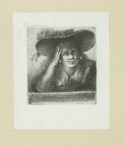 Vrouw met ronde hoed door Jan Chalon
