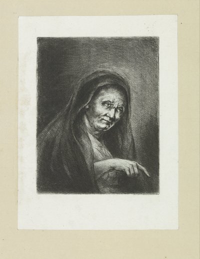 Wijzende oude vrouw door Jan Chalon