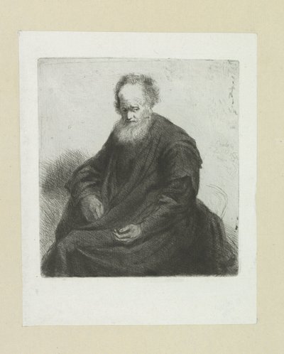 Zittende oude man met lange mantel door Jan Chalon
