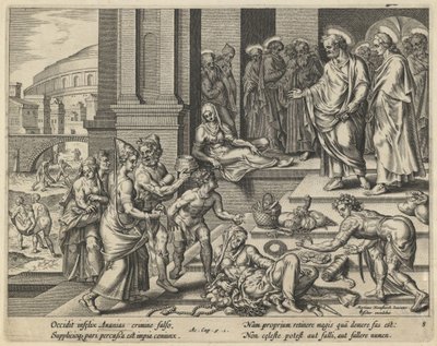 De gelijkenis van Ananias en Saffira door Jan Claesz Visscher
