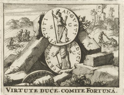Romeinse munten steunend op een hoop stenen door Jan Claesz ten Hoorn