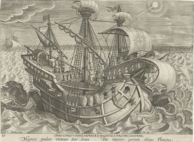 Bepalen van de lengtegraad door middel van een kompas door Jan Collaert (II) (attributed to)