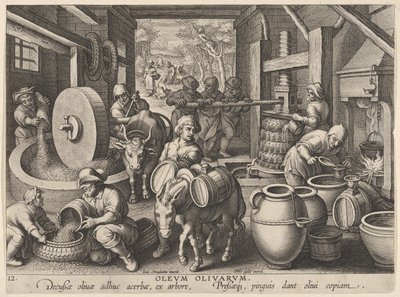Nieuwe uitvindingen van moderne tijden [Nova Reperta], De uitvinding van de olijfoliepers door Jan Collaert I