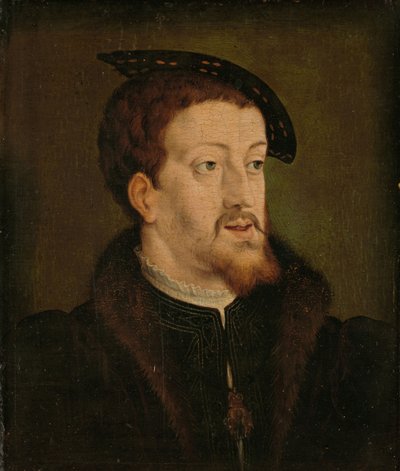 Portret van Karel V, ca.1530 (olieverf op paneel) door Jan Cornelisz (after) Vermeyen