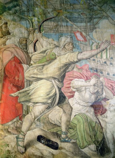 Campagne van Karel V tegen de Turken, detail van een boogschutter uit De verovering van La Goletta door Jan Cornelisz Vermeyen