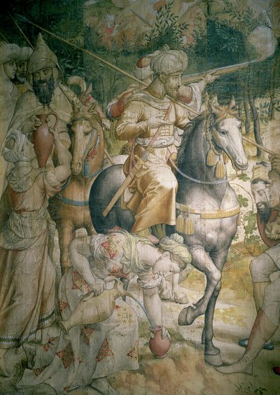 Campagne van Keizer Karel V tegen de Turken in Tunis in 1535: de nederlaag van de Turken bij de slag om Goletta (detail) door Jan Cornelisz Vermeyen