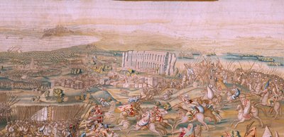 Vlaams wandtapijt. Serie De verovering van Tunis. De aanval op La Goleta door Jan Cornelisz Vermeyen