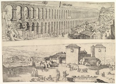 Het aquaduct van Segovia en het kasteel van Madrid door Jan Cornelisz Vermeyen