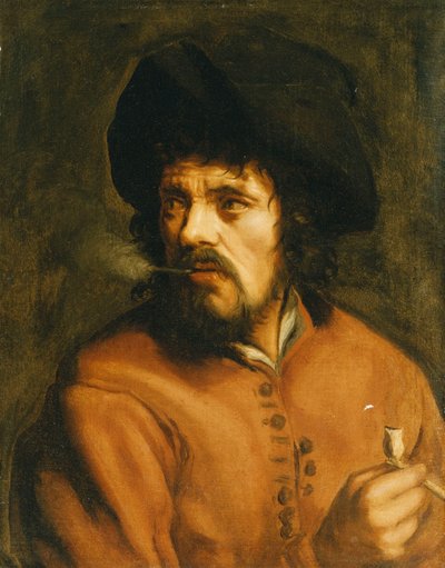 Een man die een kleipijp rookt door Jan Cossiers