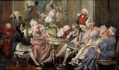 Hoffelijk gezelschap in een salon door Jan Czesław Moniuszko