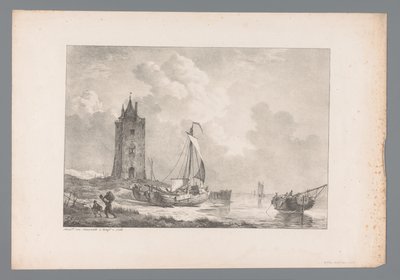Kustlandschap met toren door Jan Dam Steuerwald (possibly)