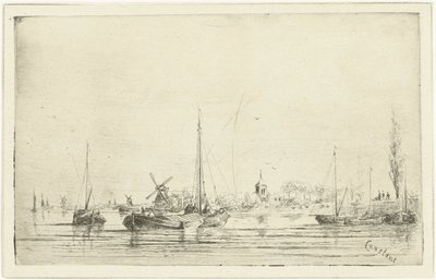 Riviergezicht met kerktoren door Jan Daniël Cornelis Carel Willem baron de Constant Rebecque