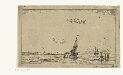 Riviergezicht met zeilschip door Jan Daniël Cornelis Carel Willem baron de Constant Rebecque