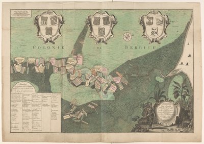Nauwkeurige plattegrond van de staat en de loop van Rio de Berbice met plantages in de Geoctroyeerde kolonie de Berbice door Jan Daniël Knapp