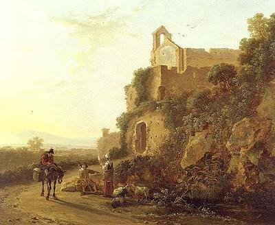 Italiaans landschap met figuren op een pad door Jan Dirksz Both