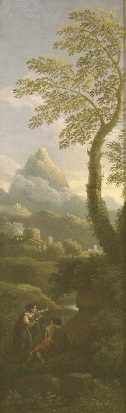 Figuren in een klassiek landschap door Jan Frans van Bloemen