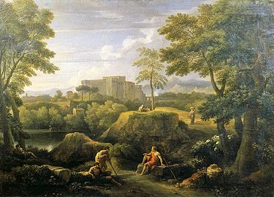 Landschap met figuren door Jan Frans van Bloemen