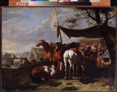 Groep ruiters in het kamp door Jan Frans van Bloemen