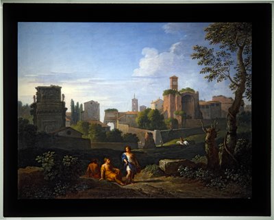 Set van Vier Capriccio; (4) Bogen van Constantijn en Titus, Toren van Campidoglio, Tempel van Venus en de Klokkentoren van Santa Francesca Romana door Jan Frans van (1662 1749) Bloemen
