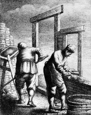 Metselaars, uit een serie die beroepen en ambachten afbeeldt, c.1635 door Jan Georg van Vliet