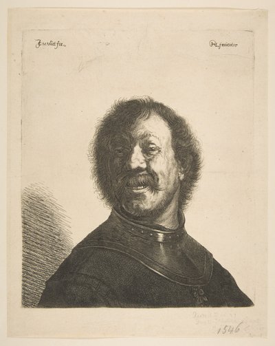 Lachende man in een gorget door Jan Georg van Vliet