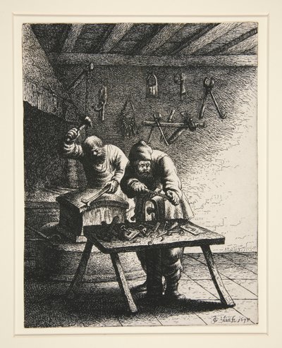 Slotenmakers, uit een serie van 18 ambachten en beroepen door Jan Georg van Vliet