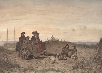 Een Vissersfamilie op het Strand, de Moeder en Een van de Kinderen Zittend in een Kar door Jan Gerard Smits