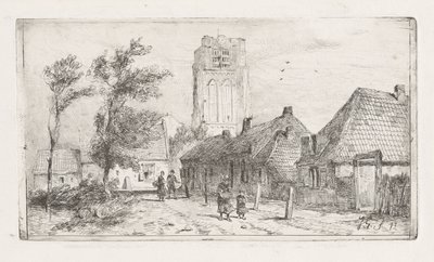 Dorpsgezicht met kerktoren door Jan Gerard Smits