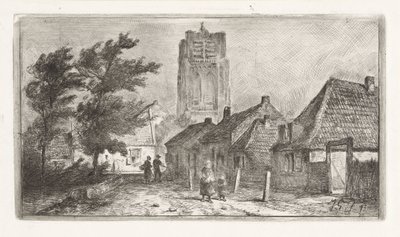 Dorpsgezicht met kerktoren door Jan Gerard Smits
