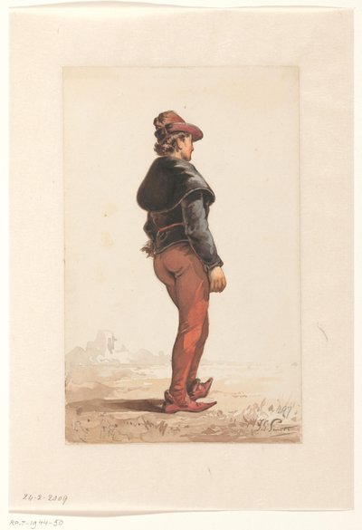 Staande lansknecht in Bourgondisch kostuum, van achteren door Jan Gerard Smits