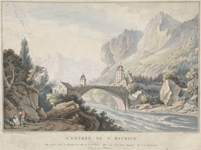 Gezicht op de brug bij Saint Maurice te Zwitserland door Jan Gerard Waldorp