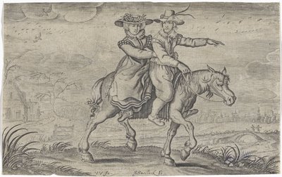 Man en vrouw te paard door Jan Gerritsz Swelinck
