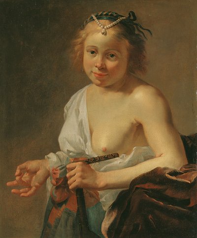Een courtisane met een luit door Jan Gerritsz. van Bronckhorst
