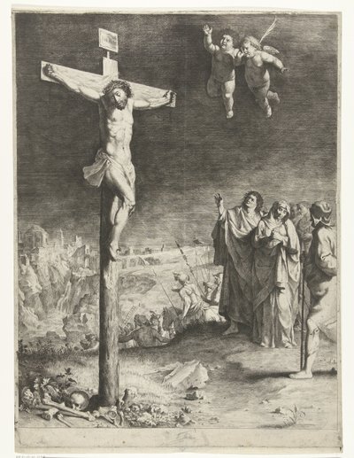 Christus aan het kruis met treurende Maria en Johannes door Jan Gerritsz. van Bronckhorst