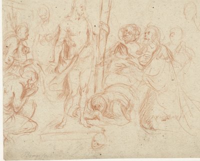 Christus met het kruis, omringd door knielende figuren door Jan Gerritsz. van Bronckhorst