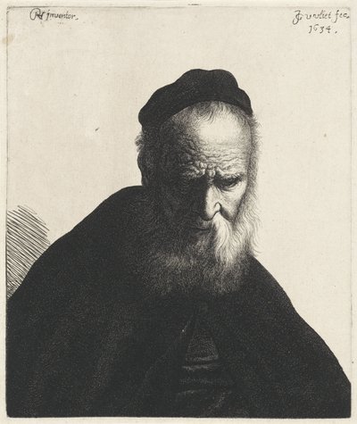 Buste van een oude man met baard en muts door Jan Gillisz. van Vliet