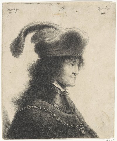 Buste van man met halsstuk en hoed met veer (George Rakaczy I) door Jan Gillisz. van Vliet