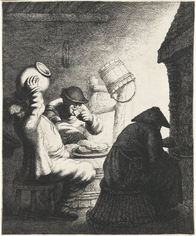 Figuren eten pannenkoeken in een interieur door Jan Gillisz. van Vliet