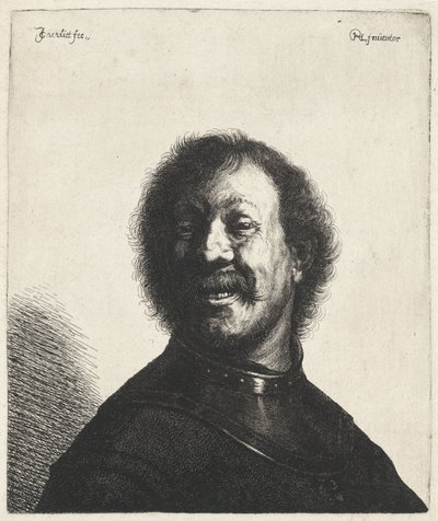 Lachende man met halsstuk Tronies naar Rembrandt door Jan Gillisz. van Vliet